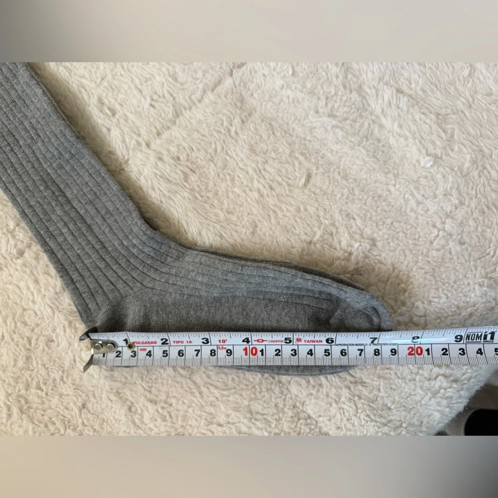 Gray Ribbed Thigh-High Socks w/ Lace Trim Cozy Cottagecore